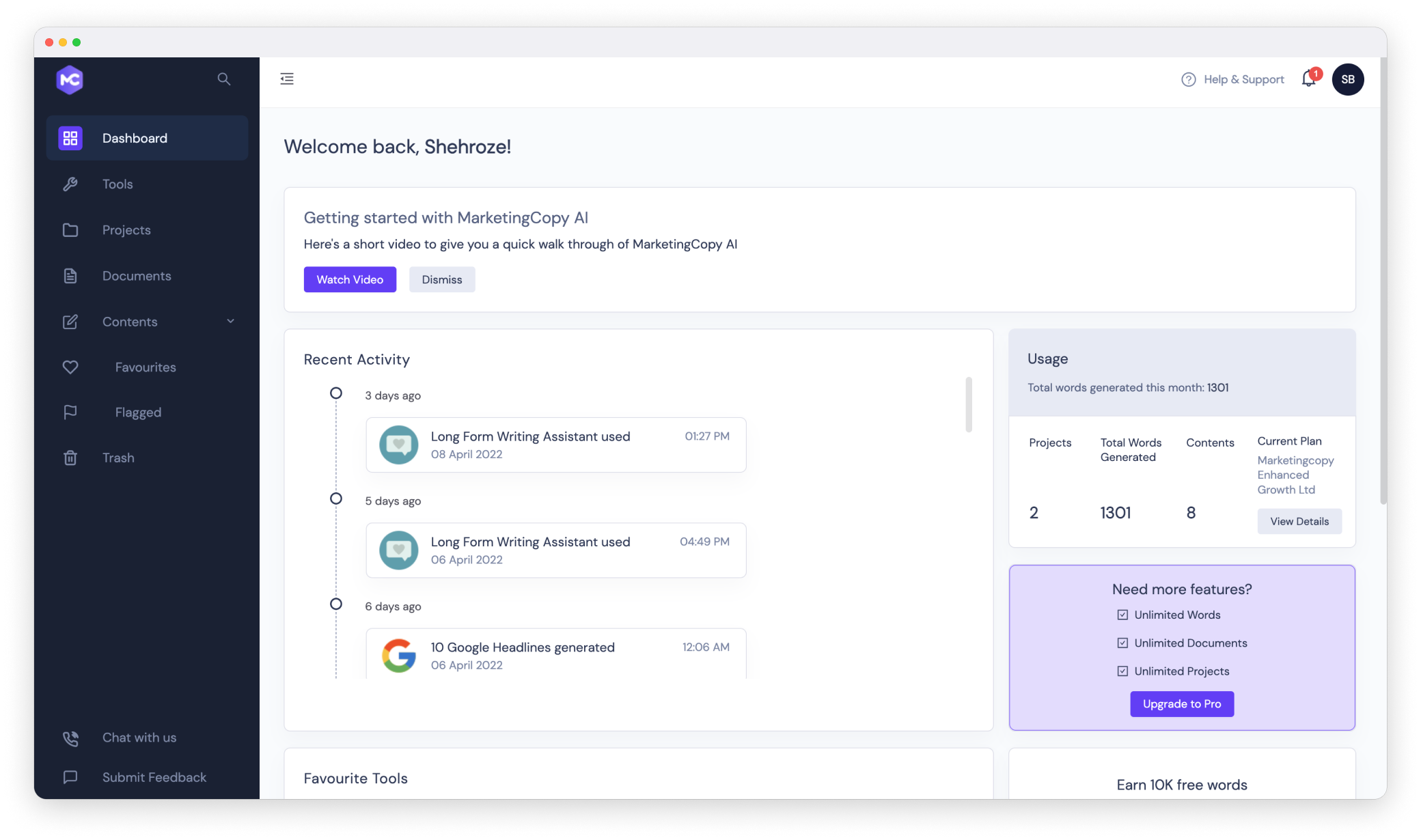 screenshot of MarketingCopy AI